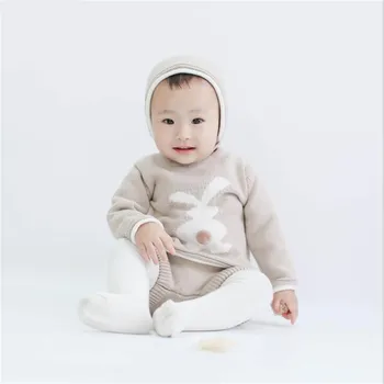 

Baby Girl Boy Clothes Cotton Bunny Knitted Baby Clothes Newborn Spring Winter Baby Clothing Set Infant Sweater Shorts Hat 3Pcs