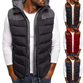 

Winter coat men Autumn Winter Vest Men Color Block Zipper Sleeveless Hooded Cotton Jacket Vest Coat Keep Warm Padded Vests Coat