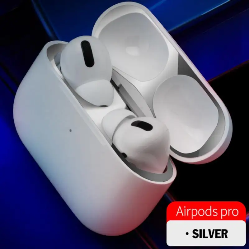 Silver Защитная Наклейка металлическая Пылезащитная защитная наклейка защита для наушников чехол Аксессуары для AirPods Pro - Цвет: Silver