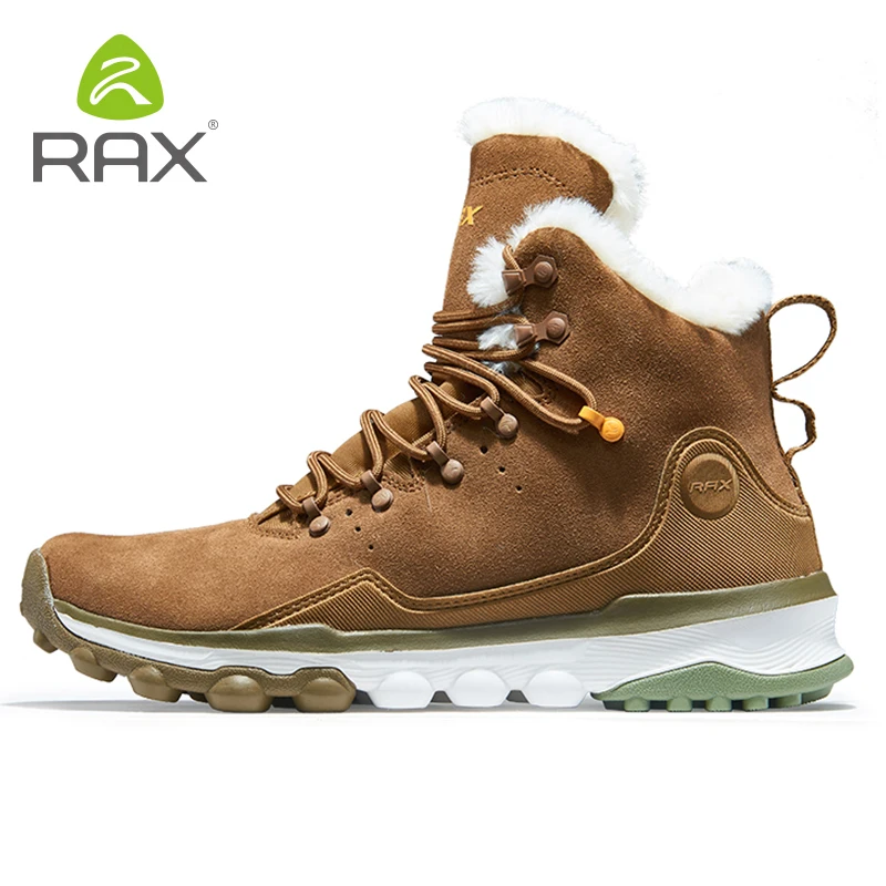 RAX Snow Boots Men Fur Lining Anti-slip Hiking Shoes Women Lightweight Outdoor Sneakers for Men Trekking Boots Moutain Climbing