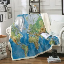 Мировой плед с принтом карты для взрослых с ярким принтом синий плюшевый плед на диван кровать шерпа одеяло микрофибра постельные принадлежности B1074