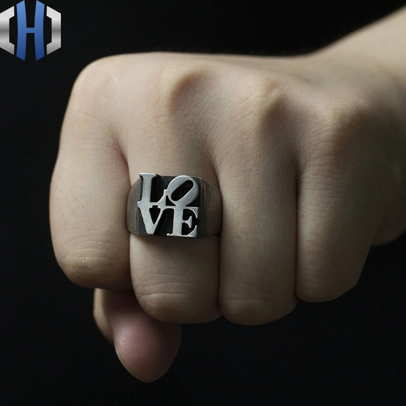 

Original Design Handmade Silver Decoration Love925 Silver Ring Male Personality Ring Silver Letter Ring Female