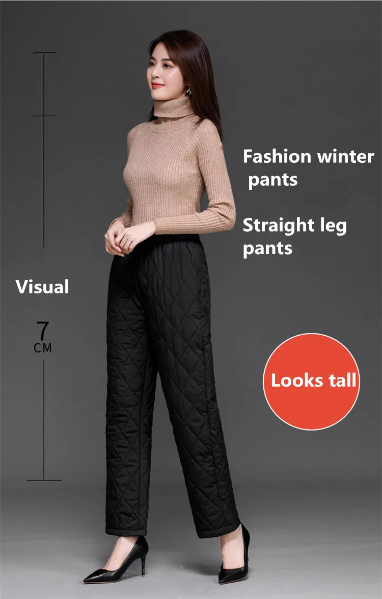 Women Winter Down Pants Warm Elastic High Waist Trousers Down Cotton Padded Quilted Straight Straight Wide Leg Pants cropped leggings