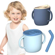 Biberón de silicona para alimentación de bebé, taza de paja con cubierta antideslizante, vasos de agua a prueba de fugas para niños, aprendizaje de beber