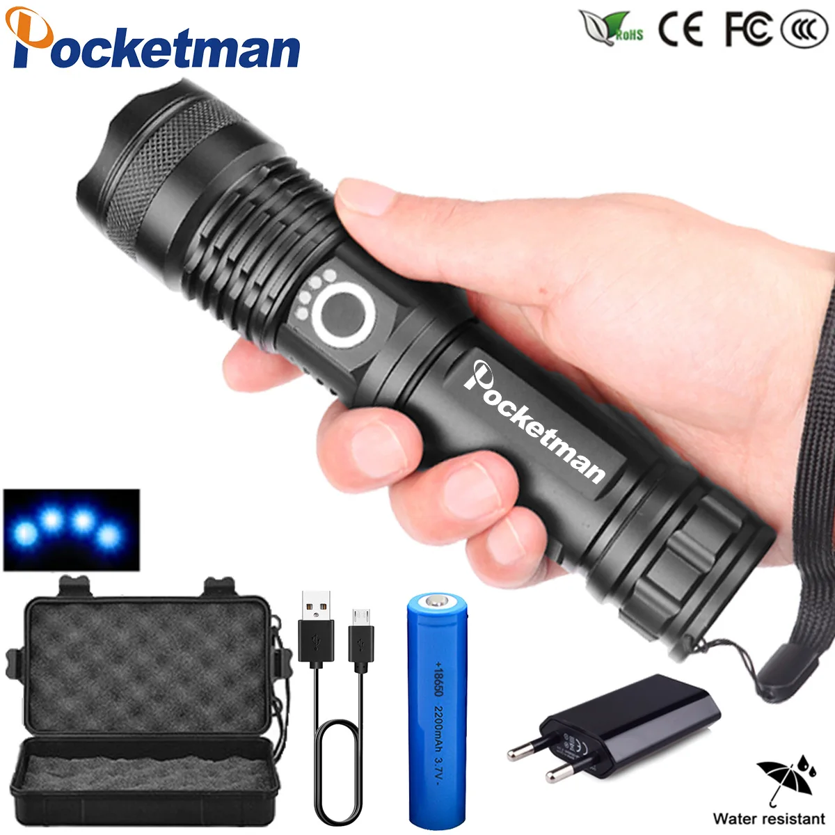 Comprar Super potente lámpara de 5 modos xhp502 potente linterna LED usb linterna LED con zoom xhp50 18650 o 26650 batería recargable caza