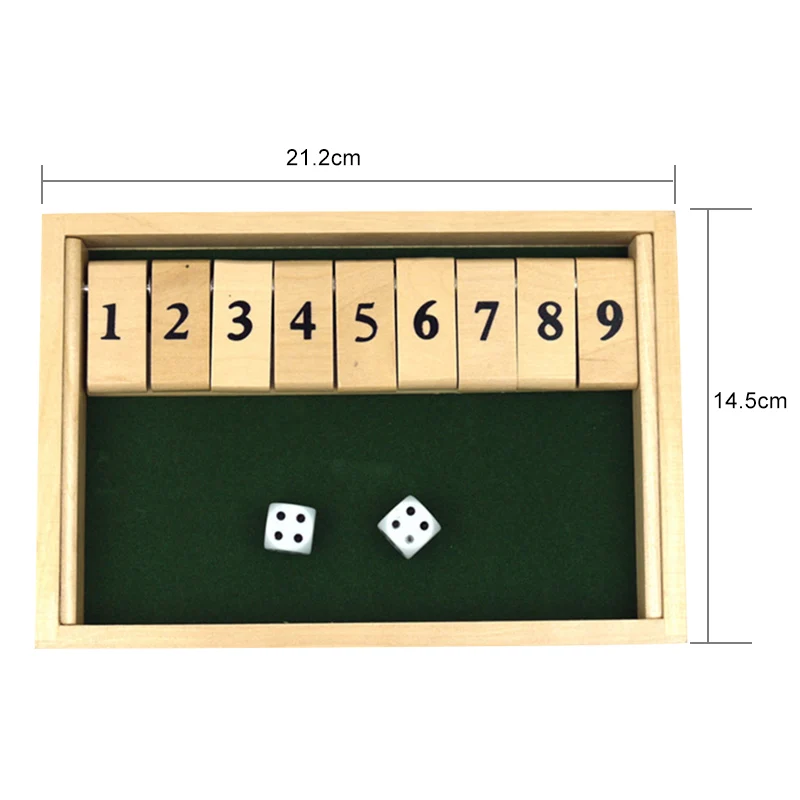 Flop Games Shut Box Wooden Board Game with Dice for Classroom Home Party Kid Adults BM88