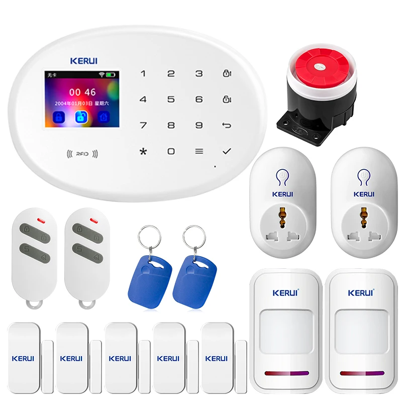KERUI WIFI GSM Home Security Alarm System Smart Socket Smart Home RFID Card APP Control Motion Detector Burglar Alarm