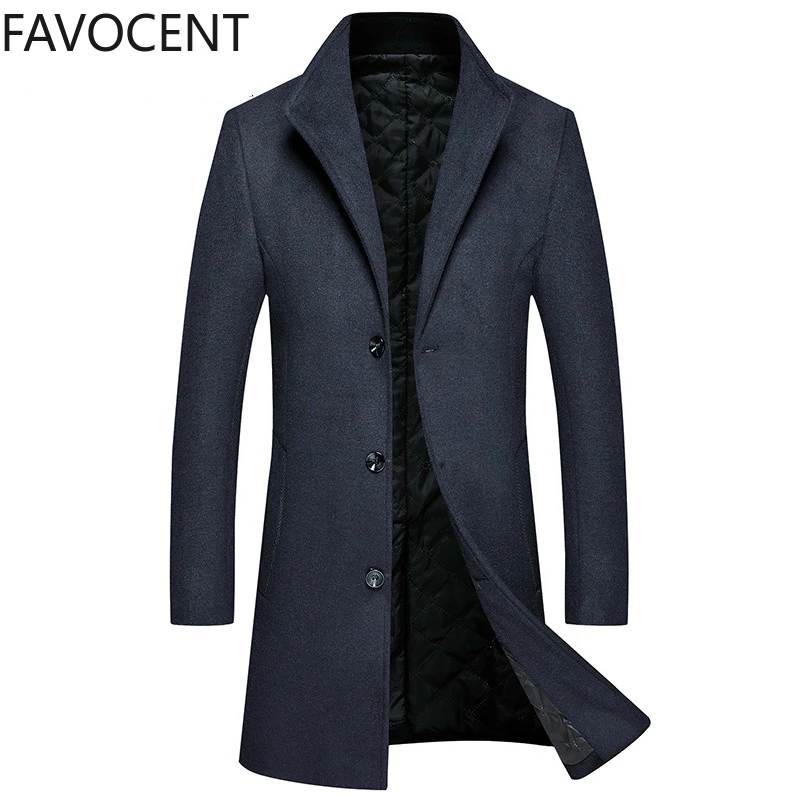 Зимнее новое шерстяное пальто, мужское тонкое шерстяное пальто средней длины, мужское толстое шерстяное пальто, мужская куртка, повседневное мужское шерстяное пальто