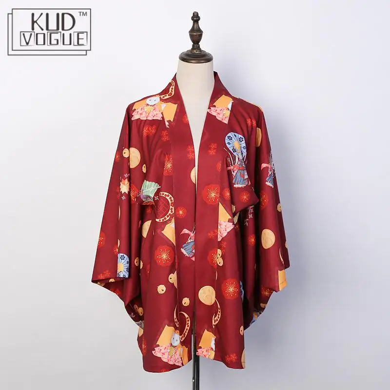 Традиционное японское кимоно Yukata кардиган Kawaii Женская мультяшная напечатанная аниме Haori Harajuku Солнцезащитная пляжная одежда пальто рубашка