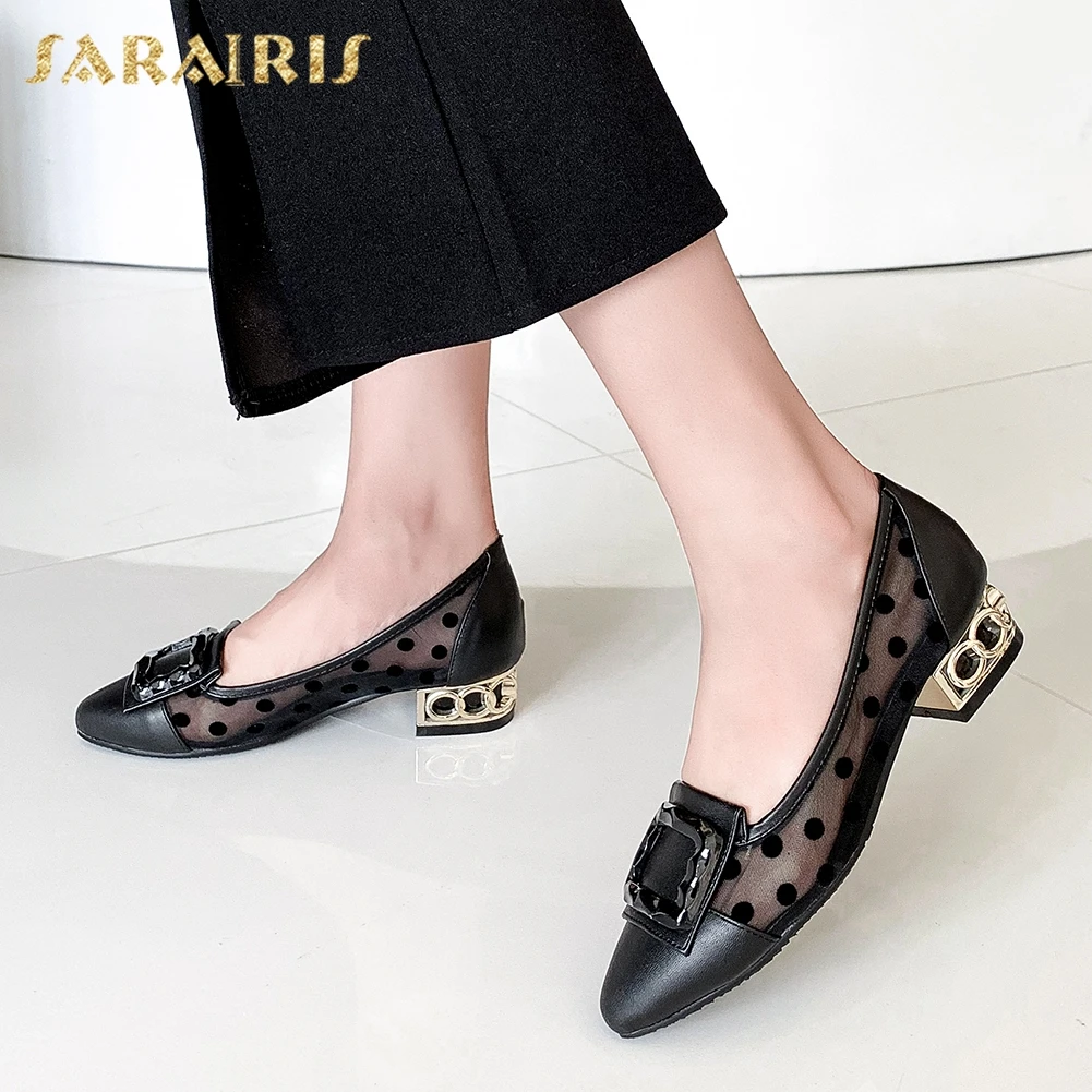 

Sarairis 2020 New Arrivals Buckle Decoration Shoes Woman Pumps Female Slip On Chunky Heels Casual Pumps Women Shoes