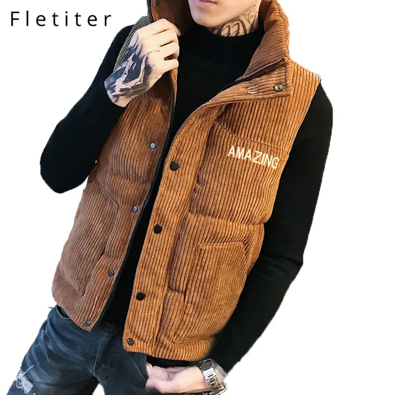 

Fletiter Mens Down Vests Winter Jackets Waistcoat Men Fashion Sleeveless Solid Zipper Coat Overcoat keep Warm Plus Size 3xl