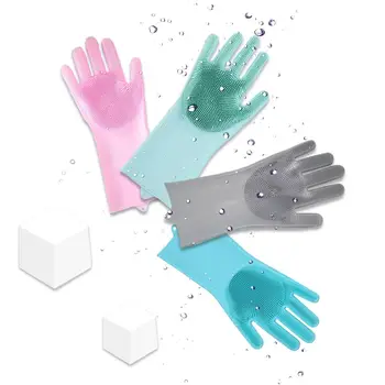 

Home Reusable Silicone Dishwashing Gloves 3PCS Scrubbing Gloves for Dishes Wash Cleaning Gloves for Washing Kitchen Car