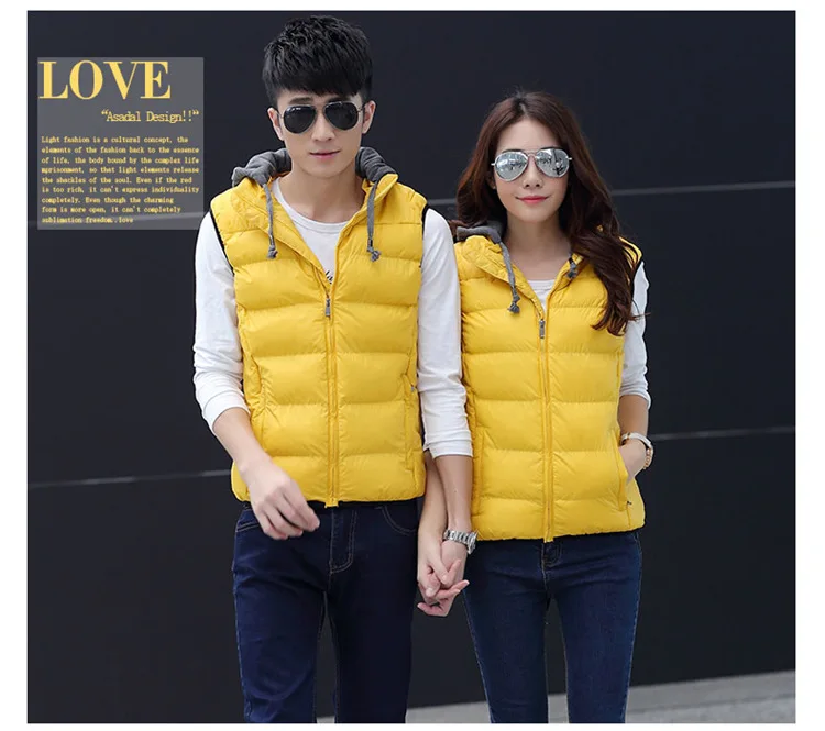 Men Autumn& Winter Hooded Waistcoat Coat Casual Cotton-padded Jacket Solid Color Fashion Youth Couples Vest Fashion