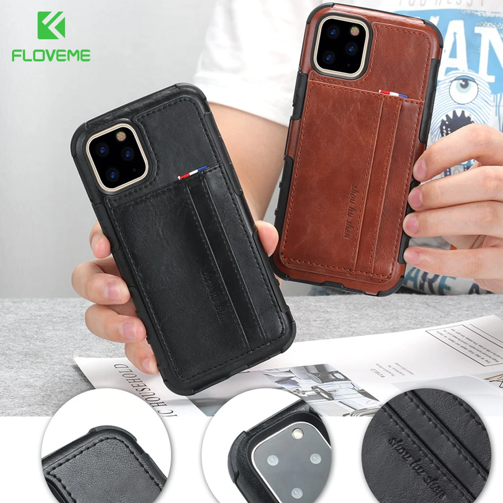 FLOVEME чехол в стиле ретро из искусственной кожи с отделением для карт для iphone 11 Pro Max XR X XS Max держатель для карт задняя крышка для iphone 6 6S 7 8 Plus
