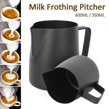 

Milk Frother Black Stainless Steel Milk Jug Pitcher Espresso Coffee Barista Tools Craft Cream Latte Cup Milk Mug with Scale