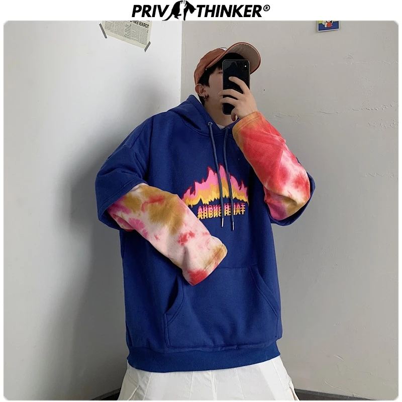 Privathinke, Мужская Осенняя коллекция, имитация двух частей, хип-хоп толстовка, мужская повседневная теплая хлопковая толстовка, Мужская Зимняя Толстая Толстовка