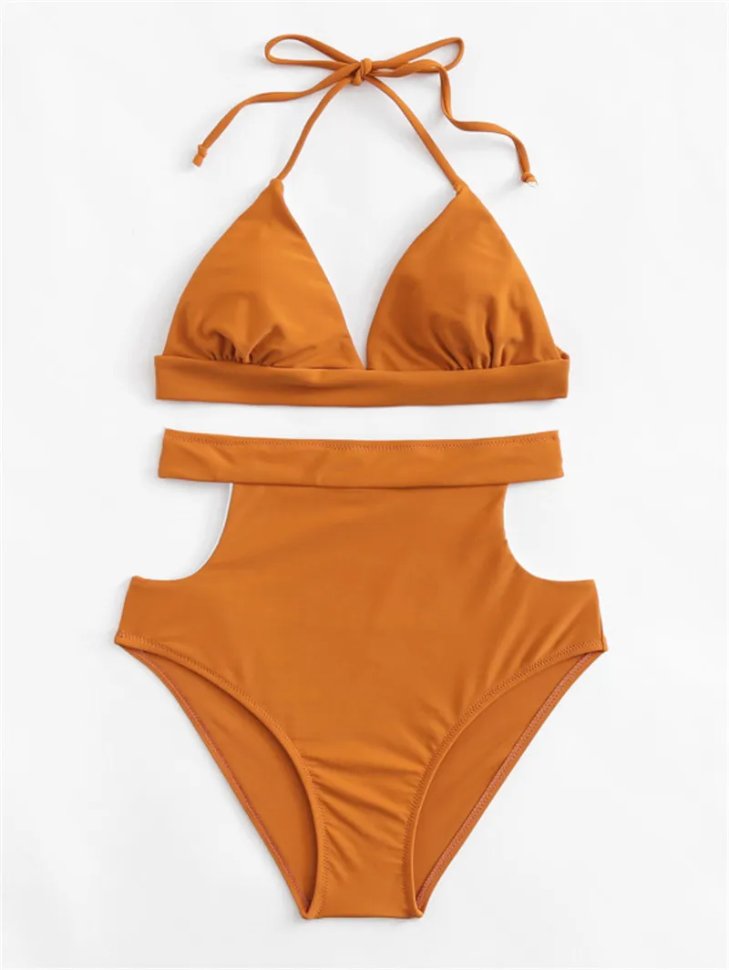 

2018 Split Type Chinlon Ultra-stretch High-waisted Swimwear Women's Bikini Sexy Bikini Bathing Suit 8005