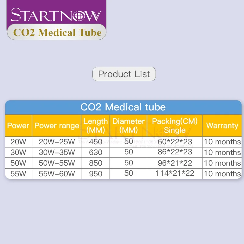 Startnow 50 Вт 850 мм CO2 медицинская лазерная трубка с двойной упаковкой диаметром.