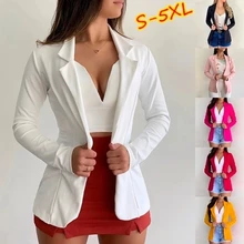 Feminino outono fino blazers escritório lapela manga longa multicolorido fino pequeno terno feminino casaco terno único botão blazer jaquetas