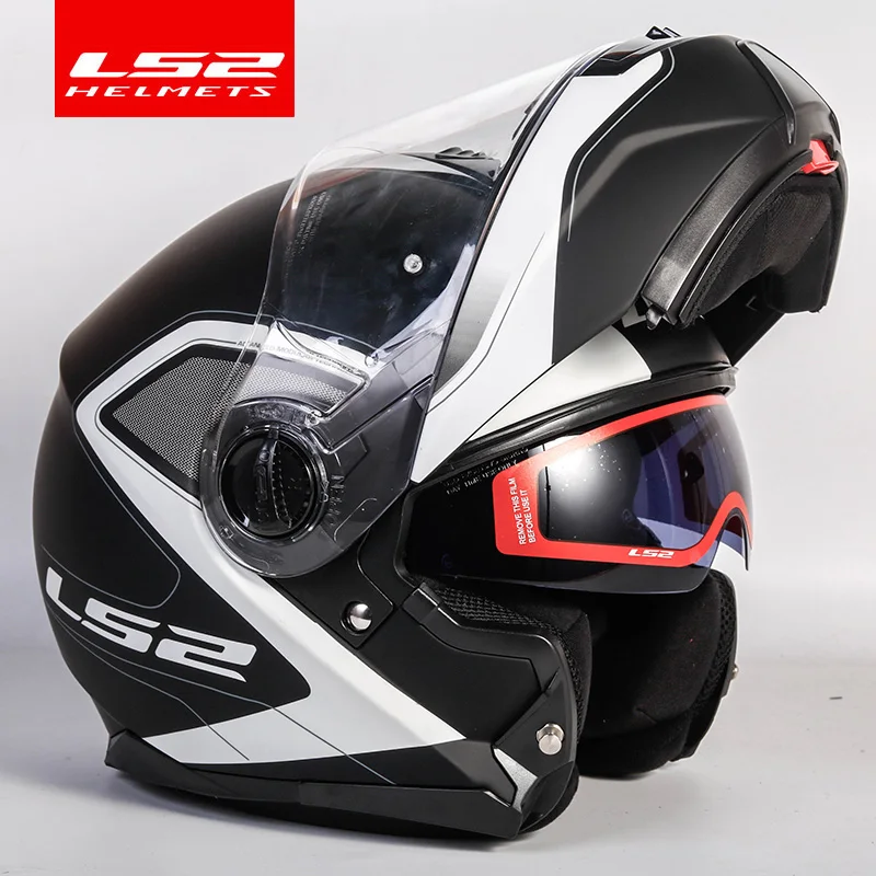 LS2 FF325 флип-ап мото велосипедный шлем двойной солнцезащитный объектив полный шлем для лица мото гоночные шлемы Capacete Cascos moto Casques - Цвет: M B White Flash
