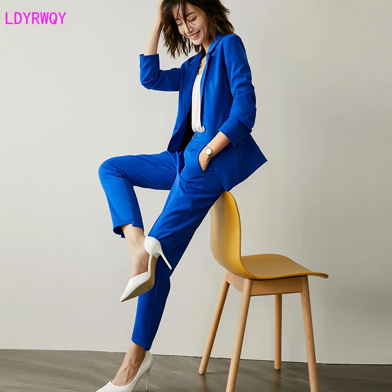 

2019 autumn and winter new Korean women's professional lapel long-sleeved single button suit pants pants fashion two-piece