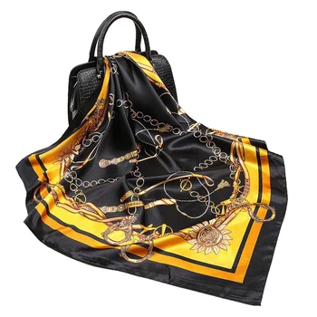 

New Silk Scarves for Women Print Foulard Satin Square Head Hijab Scarfs For Ladie Luxury Brand Shawls Bandana Large Scarf Hot