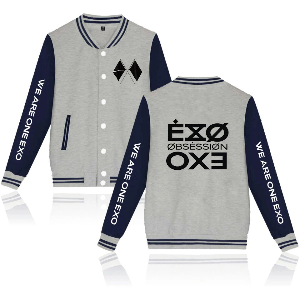 Бейсбольная Толстовка с принтом на сцене EXO Sixth Album OBSESSION EXO, повседневная бейсбольная куртка, Мужская/женская одежда