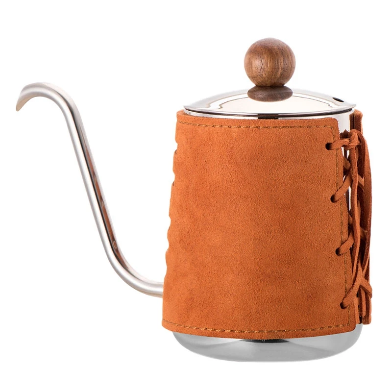 

High Grade Stainless Steel Hand Drip Kettle With Extra Narrowed Gooseneck Spout and Synthetic Leather Wrapping 300ml