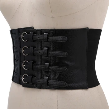 

Retro Lady Waist Shape Corset Wide Elastic Faux Leather Belt Stretch Waistband N58F