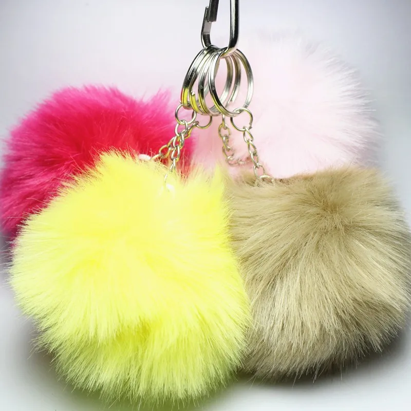 

Silver Pompon Key Chain 8 cm Fluffy Fake Fur Ball Key Ring Cute Pendant Bag Charming Car Key Holder Personality Gifts