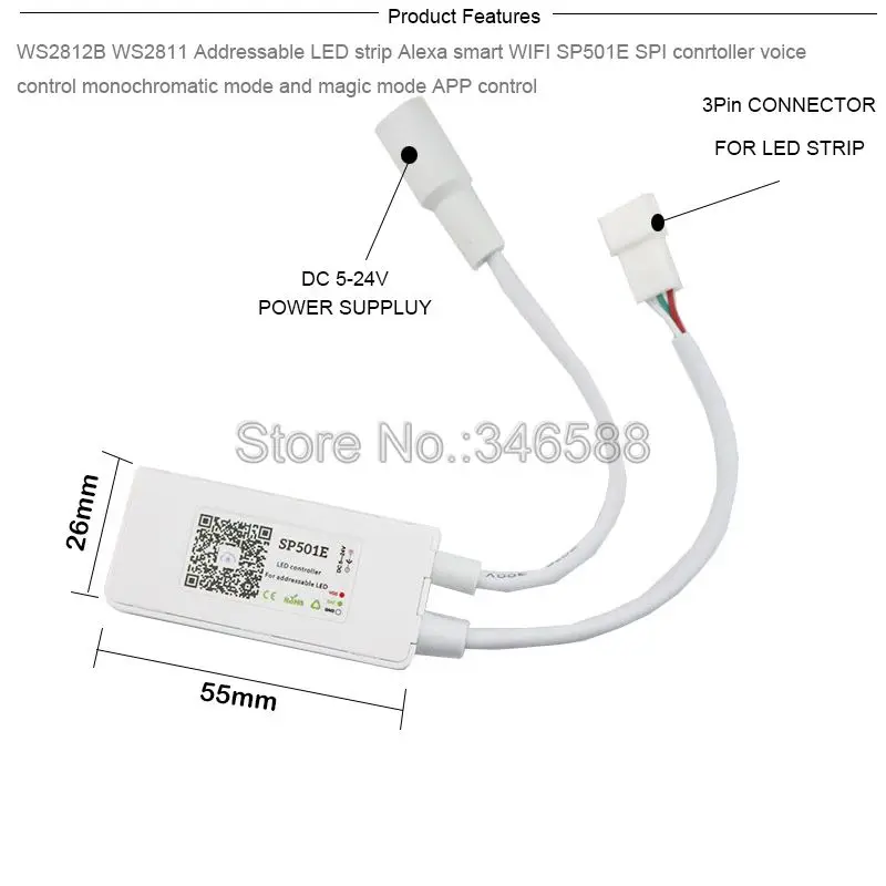 SP501E Alexa Google Home умный дом пиксельный светодиодный WiFi-SPI контрольный Лер Голосовое управление для WS2812 WS2813 SK6812 Пиксельная полоса DC5-24V