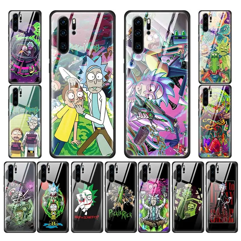 

Rick And Morty Tempered Glass Case Cover For Huawei P30 P20 P20Lite 2019 Honor 9X 9XPro 20 20Pro TPU Phone Shell