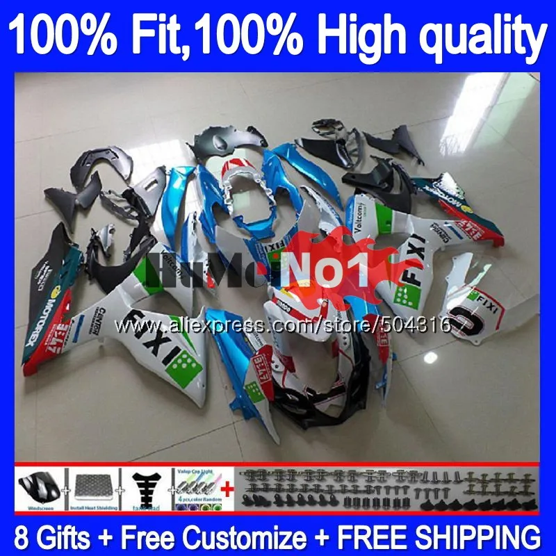 Инъекции для SUZUKI GSX-R1000 GSXR 1000 K9 23MC. 18 GSXR1000 2009 2010 2011 2012 2013 09, 10, 11, 12, 13 лет, 16 OEM белого и синего цвета обтекатель