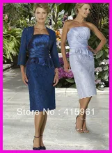 

Royal Blue vestido de madrinha knee length Long Sleeves Knee Length Lace 2018 Mother of the Bride Dresses With Jacket