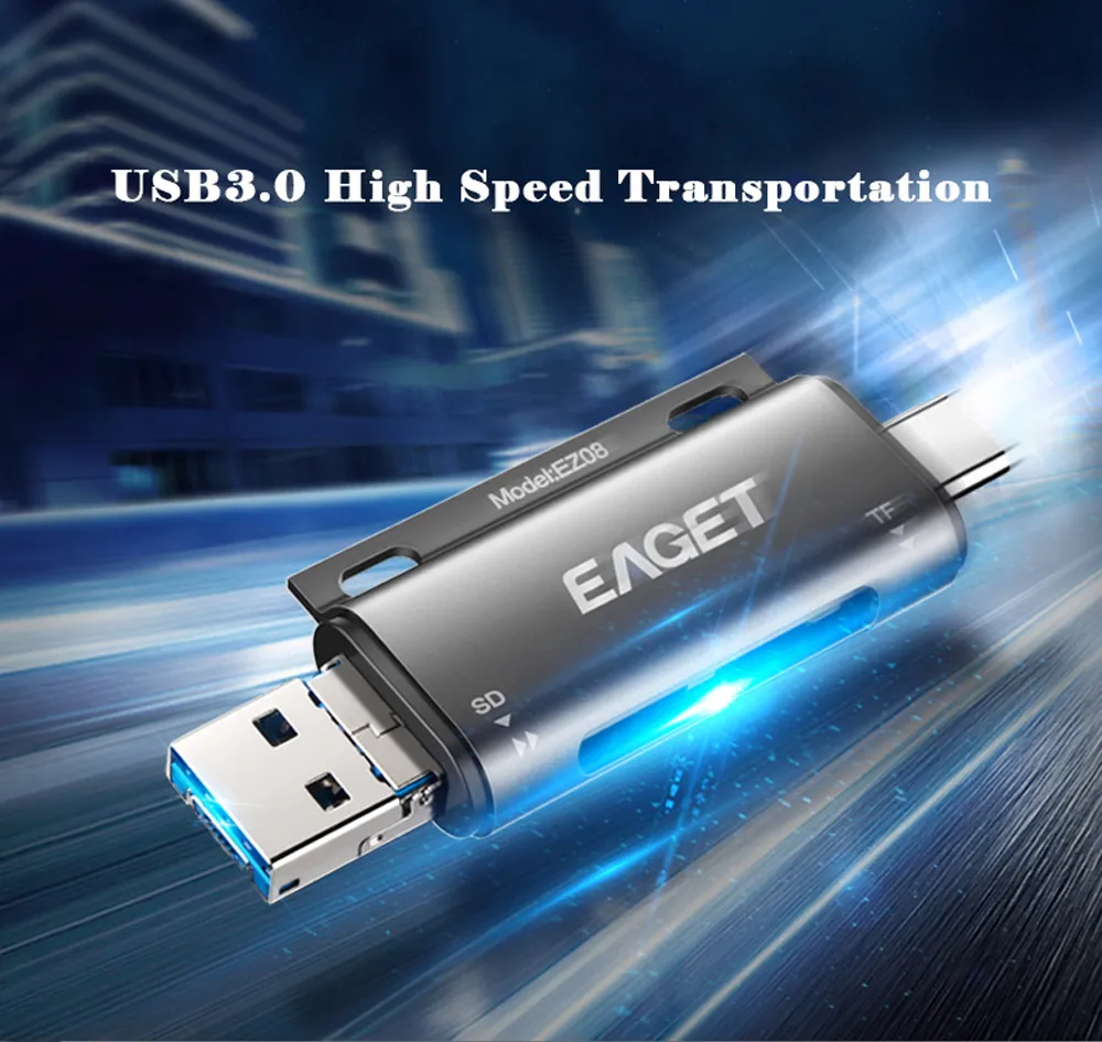 EAGET EZ08 кард-ридер USB 3,0 type C для SD Micro SD TF адаптер для ноутбуков Аксессуары OTG кардридер смарт-память SD