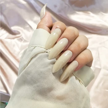 

24pcs/Set Nude Long Design Fake Nails European Stiletto Artificial Nail Art Tips Beauty Finger Decoration Press On Nails