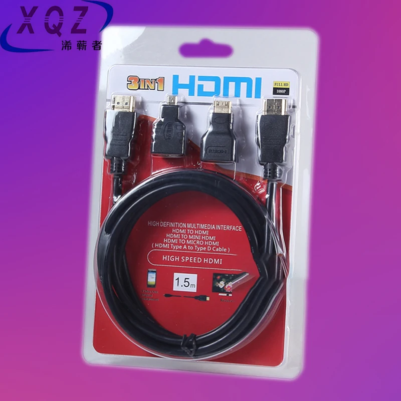 1,5 м HDMI-совместимый кабель 3 в 1 HDTV кабель штекер-штекер HDMI-совместимый с miniHDMI Кабель HDMI-совместимый с Micro HDMI кабель
