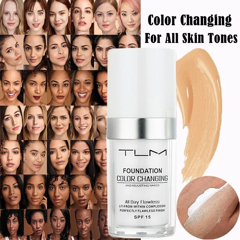 

TLM Color Changing Foundation for All Skin Colour Makeup Base Liquid Foundation Cover Concealer Cream SPF15 30ML