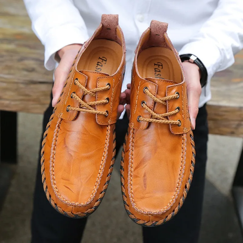 

Large Size MEN'S SHOES Spring Trendy Shoes Handmade Casual Leather Shoes Men's England Foot Covering Loafers Versatile Leather S