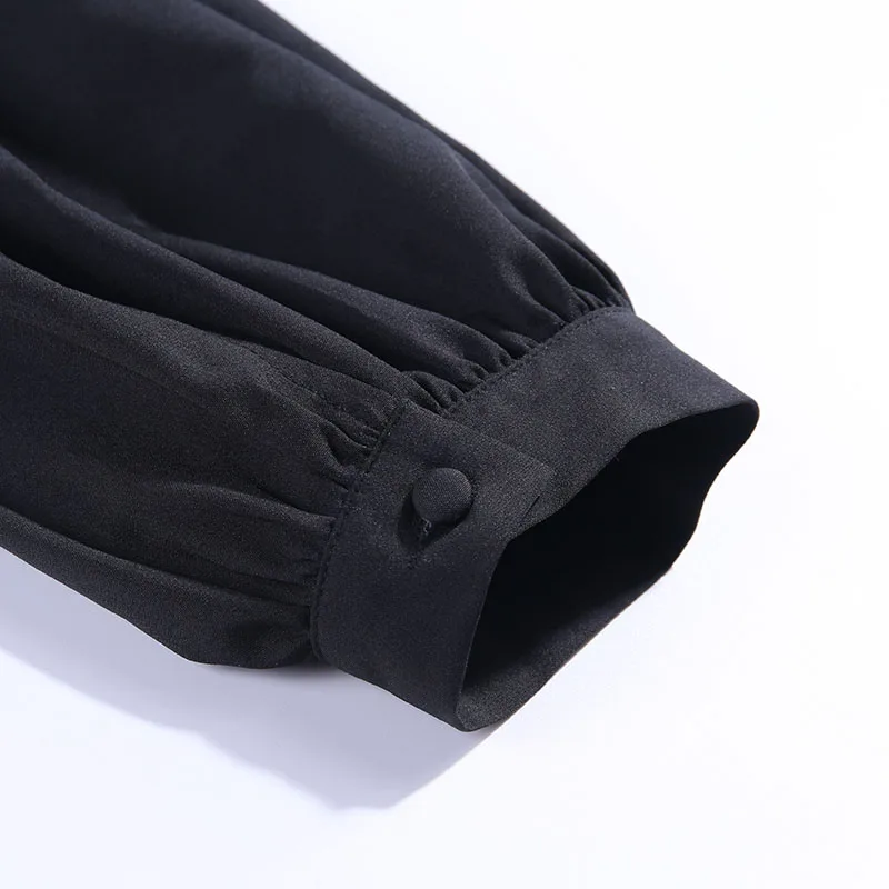 WannaThis блузки женские сексуальные с глубоким v-образным вырезом черные кнопки фонаря с длинным рукавом тонкие Модные осенние новые элегантные женские рубашки Топ