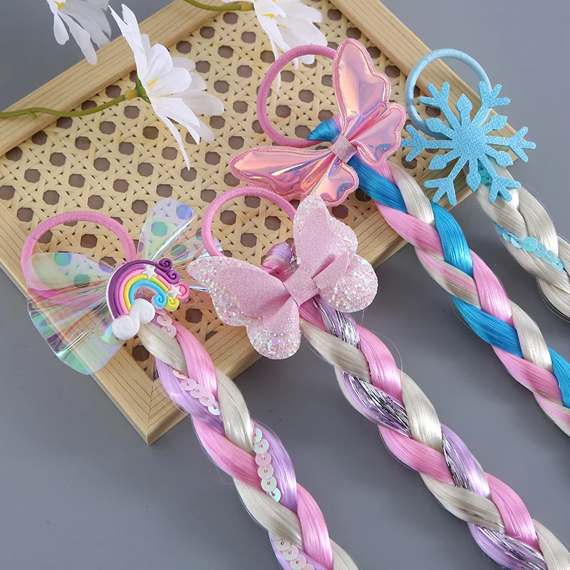 Princess Wig Hair Ropes Cute Girls Princess Twist Braid Elastic Hair Bands Ponytail Headwear Elsa Unicorn Kids Hair Accessories born baby accessories	