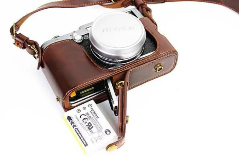 Роскошный чехол для камеры, сумка для видеокамеры Fujifilm FUJI X100 X100S X100T из искусственной кожи, сумка для камеры с ремешком, дизайн с открытой батареей