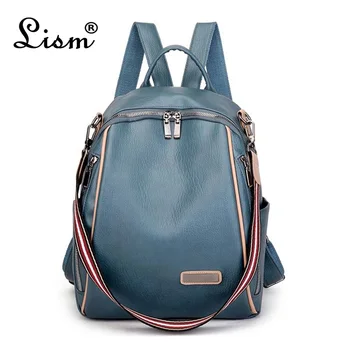 

Women 's backpack 2020 spring new fashion wild quality soft leather leisure travel large capacity blue color bag purse