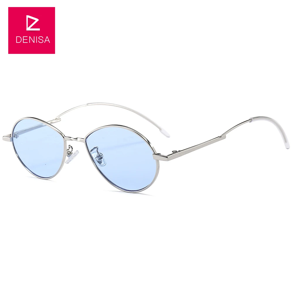 DENISA винтажная Капля воды Солнцезащитные очки дизайнерские бренды люксовые женские очки маленькие овальные солнцезащитные очки желтые оттенки для женщин G31064 - Цвет линз: Silver Blue