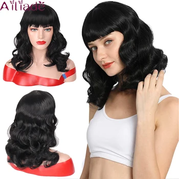 

AILIADE Synthetic Wig Long Curly Water Ripple Hairstyle Black Blonde Pink Fully Synthetic Wig with Black Women's Headgear