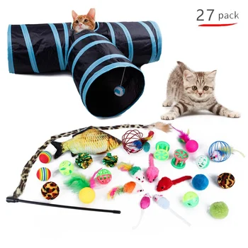 

27Pcs/Set Catnip Toys 3 Ways Tunnel Plush Mouse Feather Ball Bell Toy Set Pets Interactive Animal Exercise Funny Cat Toy Ball