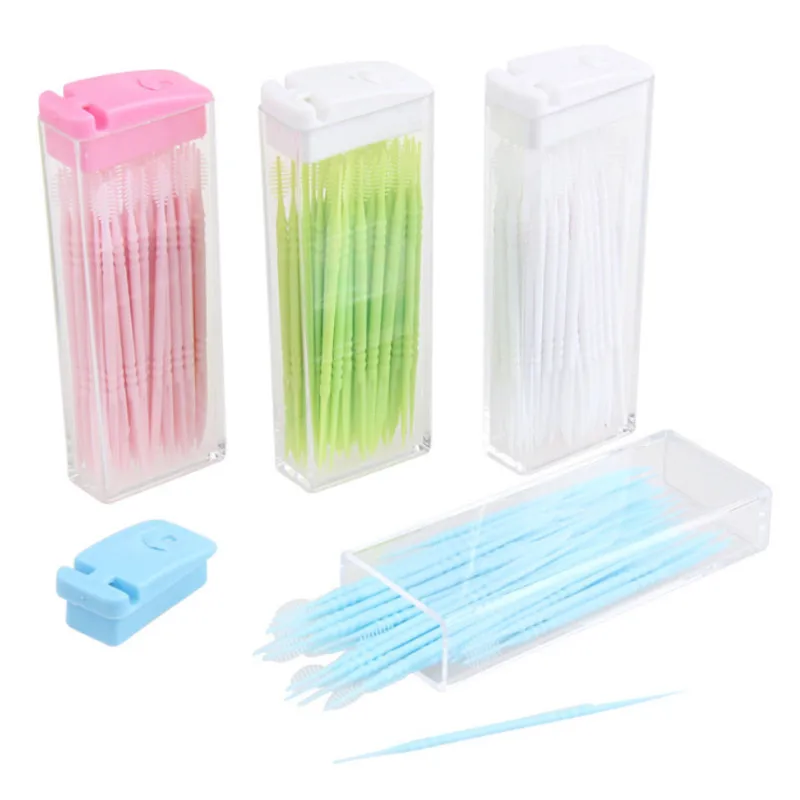 

50 Pcs/Box Double-headed Oral Care Brush Teeth Sticks Floss Pick Toothpick New Random Color