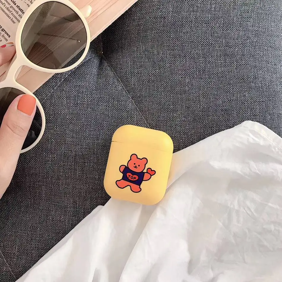 Для AirPods случае 3D мультяшный наушник чехол для Apple Airpods 2 забавные интимные аксессуары защитную крышку с палец кольцо ремень - Цвет: bear