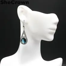 46x14 мм Очаровательная создала Лондон Голубой топаз Белый CZ женские вечерние Серебряные серьги