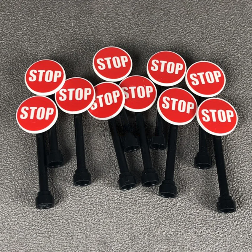  10Pcsset DIY Street Road Traffic Warning Sign Building Blocks Legoingly City Street MOC Baseplate Accessories Bricks Kids Toys (7)